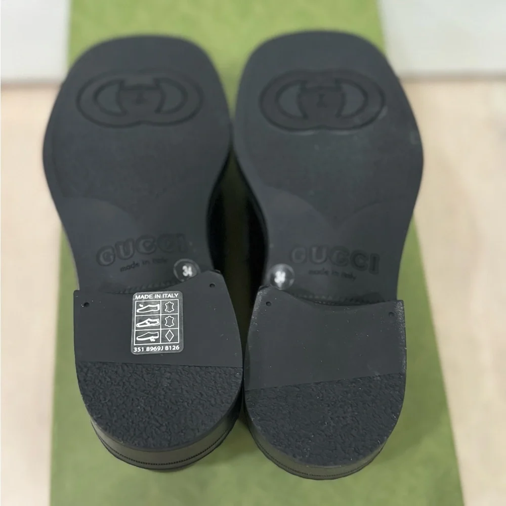 GUCCI Authentic Spice Lux Nappa Black Patent Gold Interlocking G Loafers US 4 34 - Picture 4 of 10